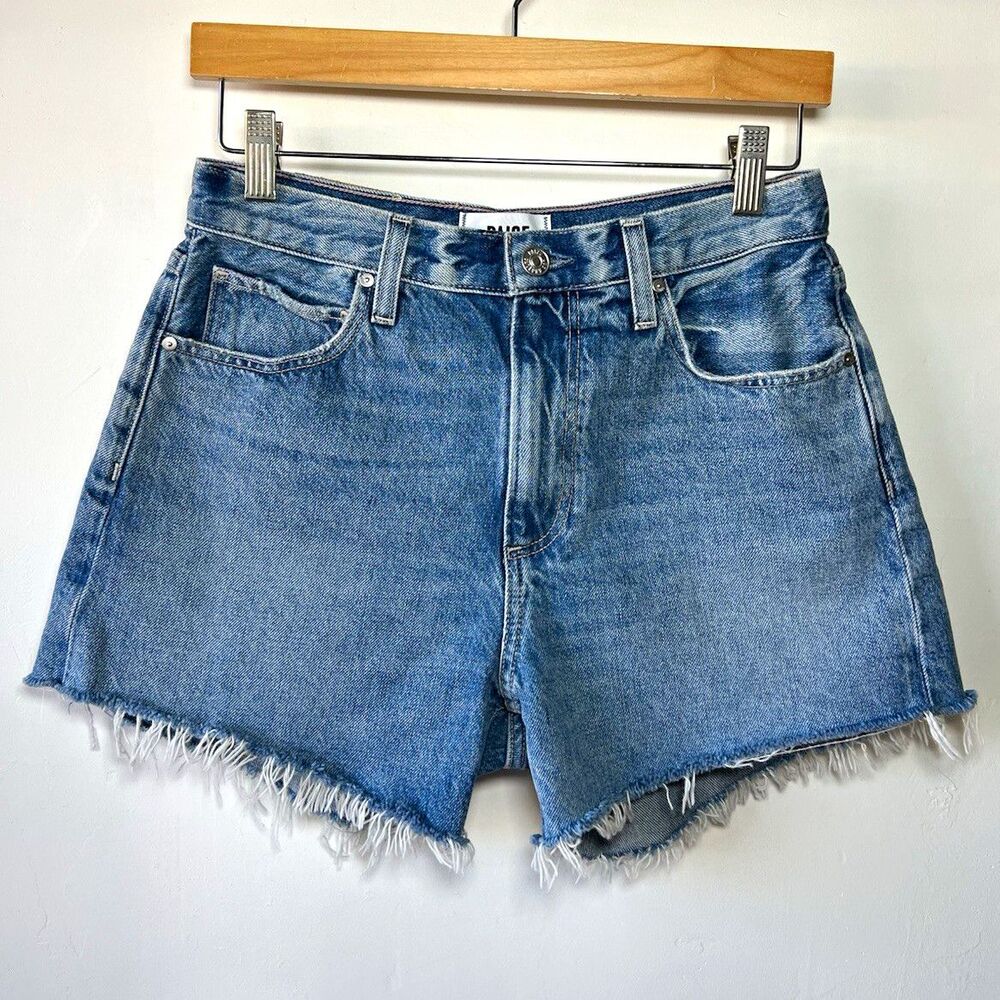 PAIGE Archie Short Womenโs Blue Denim Shorts Size 26 High Rise Cut-Off Pockets